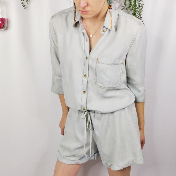 felicite Pants - FÉLICITÉ light wash tencel button down romper 0382